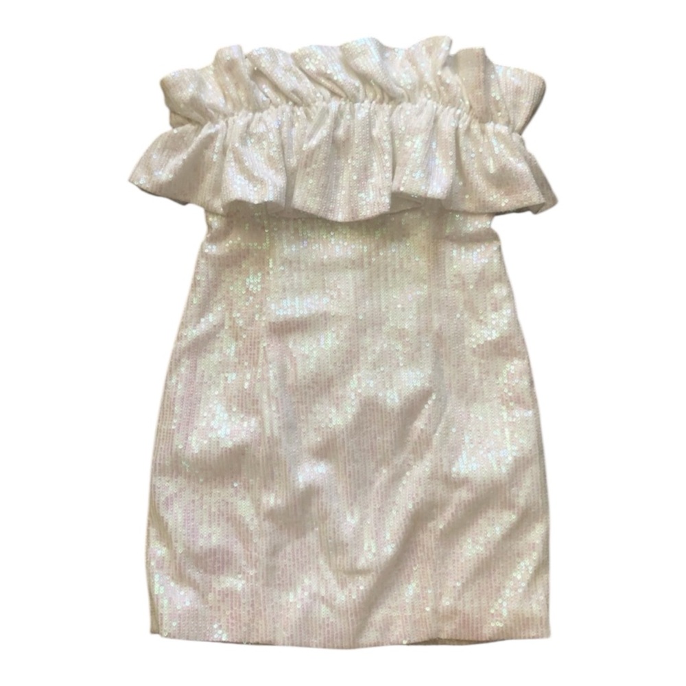 allison + kelly Stunning White Shimmering Sequin Strapless Ruffle Dress Size S